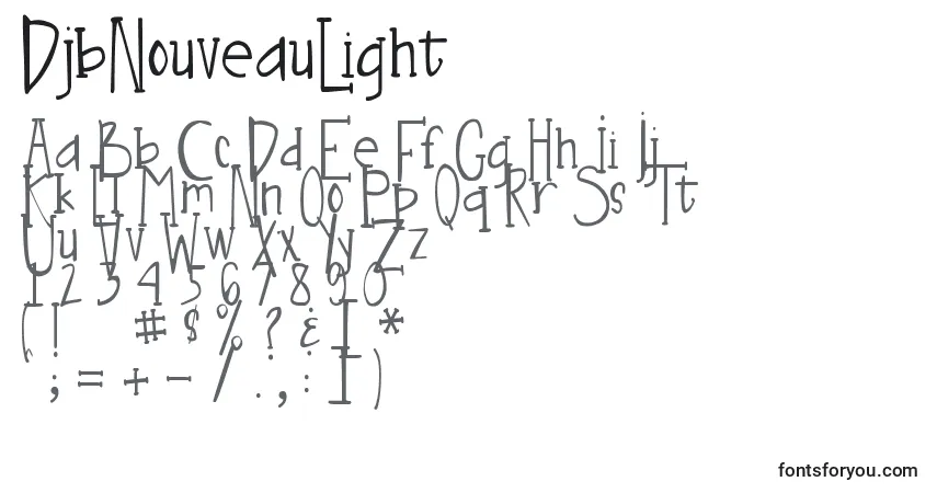 Czcionka DjbNouveauLight – alfabet, cyfry, specjalne znaki