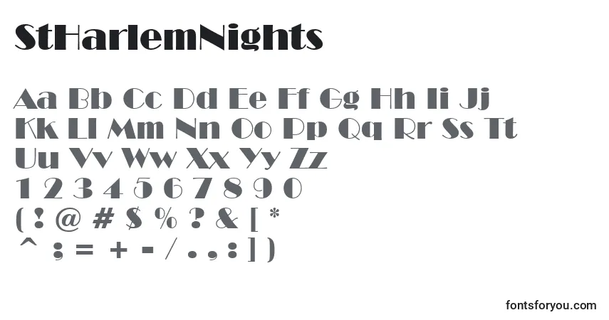 Czcionka StHarlemNights – alfabet, cyfry, specjalne znaki