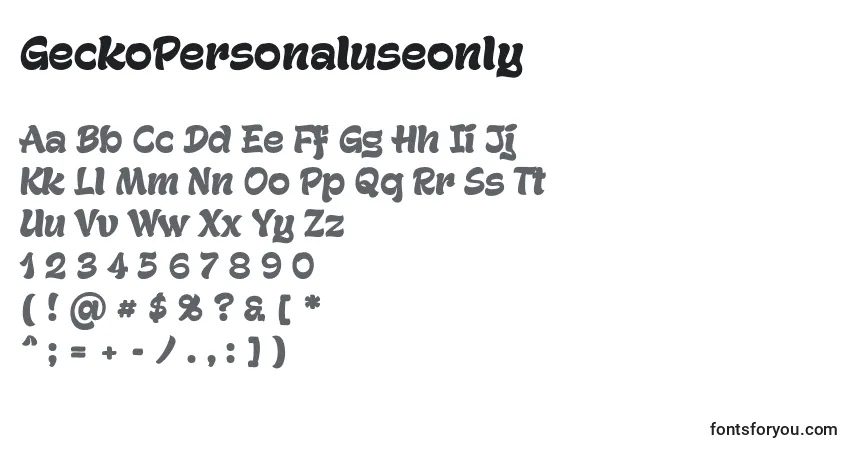 A fonte GeckoPersonaluseonly – alfabeto, números, caracteres especiais