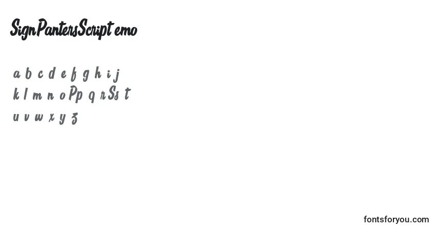 Schriftart SignPantersScriptDemo – Alphabet, Zahlen, spezielle Symbole