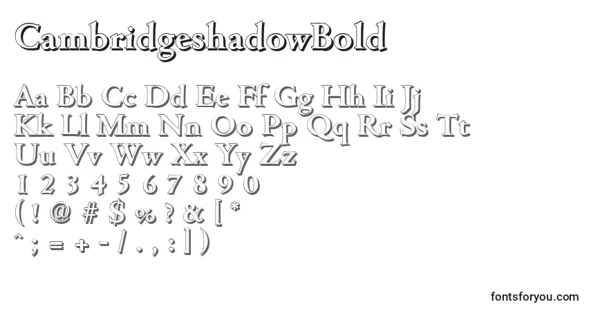 Czcionka CambridgeshadowBold – alfabet, cyfry, specjalne znaki