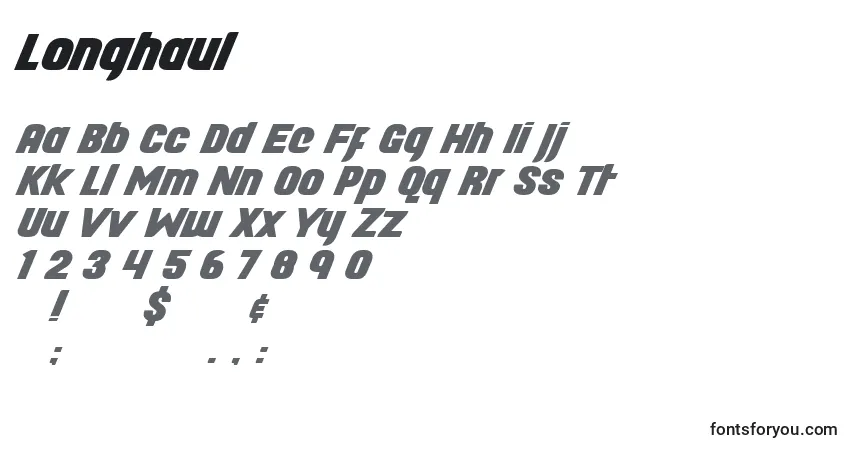 A fonte Longhaul – alfabeto, números, caracteres especiais
