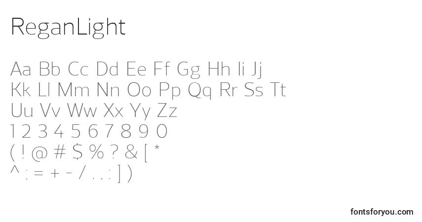 Шрифт ReganLight – алфавит, цифры, специальные символы