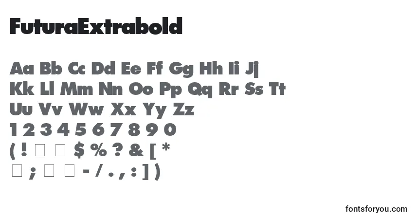 A fonte FuturaExtrabold – alfabeto, números, caracteres especiais