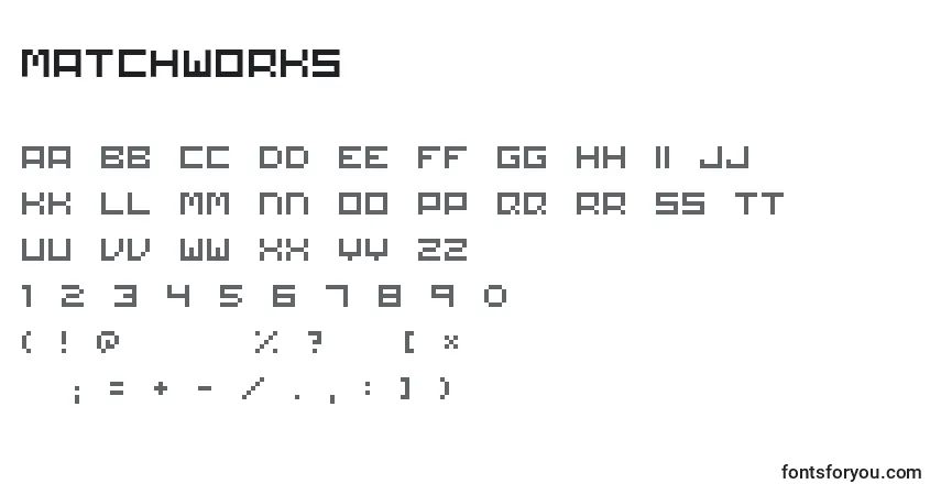 Czcionka Matchworks – alfabet, cyfry, specjalne znaki