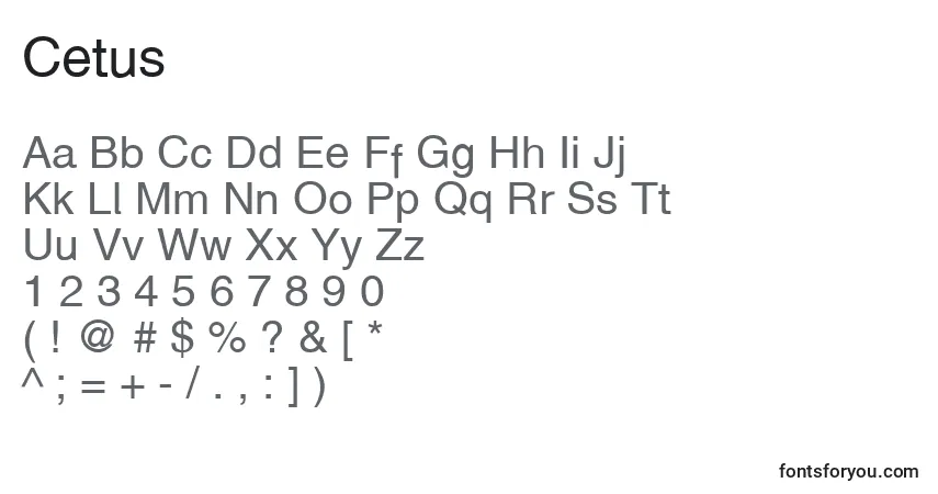 Czcionka Cetus – alfabet, cyfry, specjalne znaki