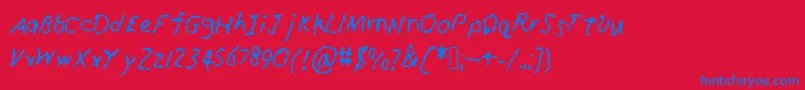 RunawayCrayon-Schriftart – Blaue Schriften auf rotem Hintergrund