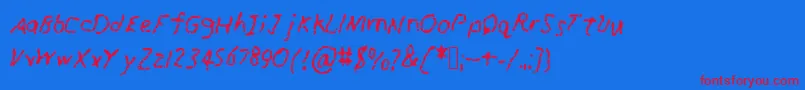 RunawayCrayon-Schriftart – Rote Schriften auf blauem Hintergrund