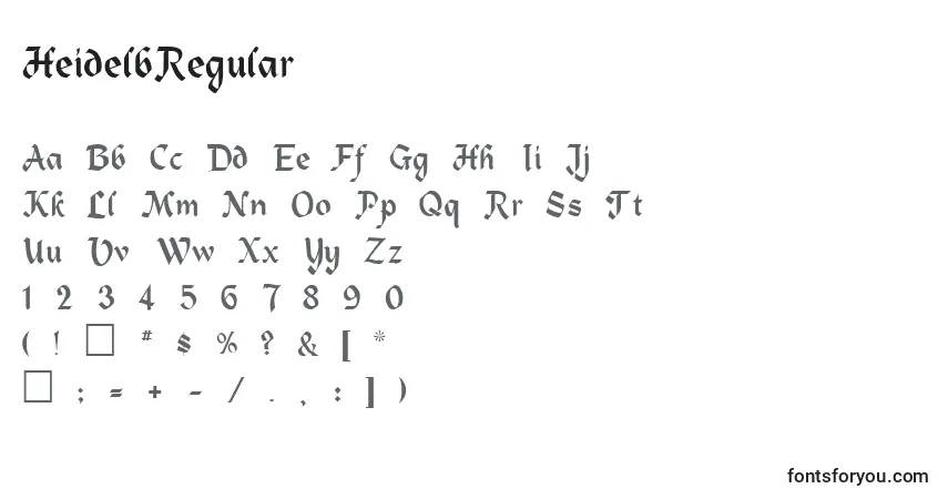 A fonte HeidelbRegular – alfabeto, números, caracteres especiais