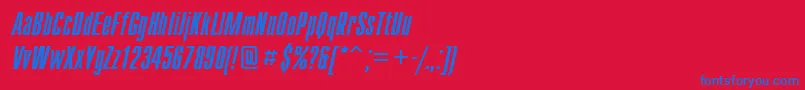 CompactcttItalic-Schriftart – Blaue Schriften auf rotem Hintergrund