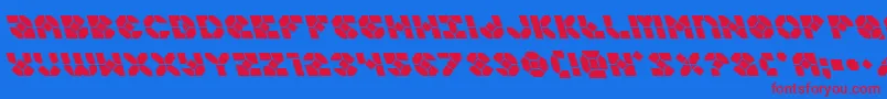 Zoomrunnerleft-Schriftart – Rote Schriften auf blauem Hintergrund