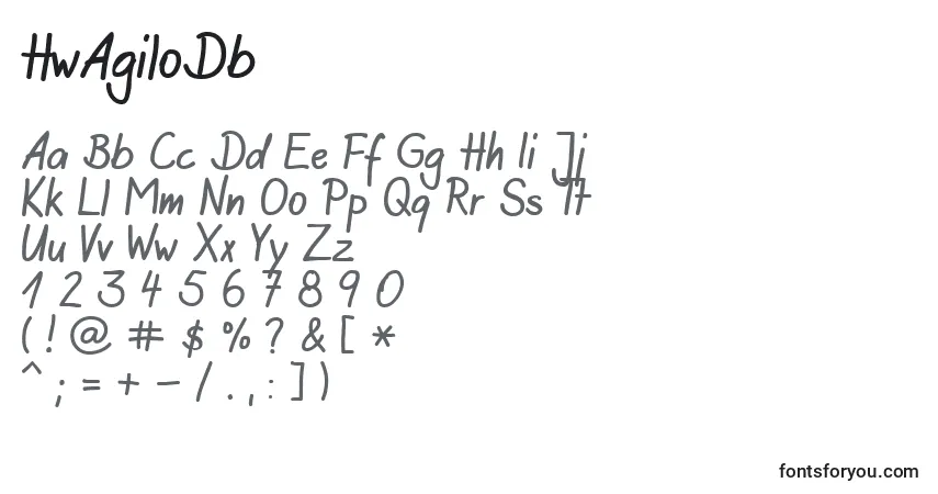 Czcionka HwAgiloDb – alfabet, cyfry, specjalne znaki