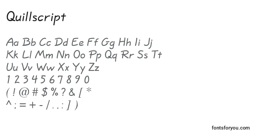 A fonte Quillscript – alfabeto, números, caracteres especiais