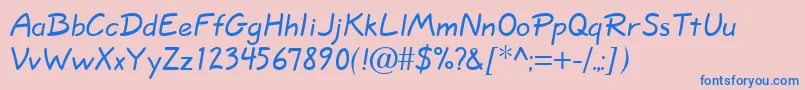 Quillscript-Schriftart – Blaue Schriften auf rosa Hintergrund