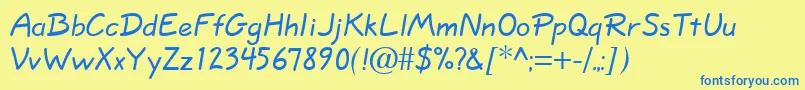 Quillscript-Schriftart – Blaue Schriften auf gelbem Hintergrund
