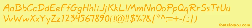 Quillscript-Schriftart – Orangefarbene Schriften auf gelbem Hintergrund