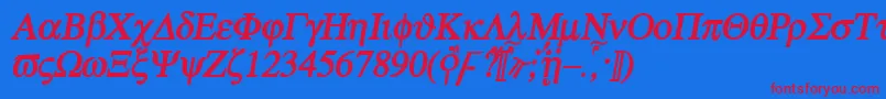 Czcionka Atebi – czerwone czcionki na niebieskim tle