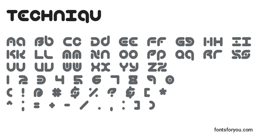 Techniqu-fontti – aakkoset, numerot, erikoismerkit