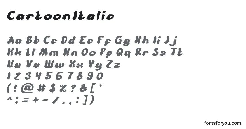 A fonte CartoonItalic – alfabeto, números, caracteres especiais