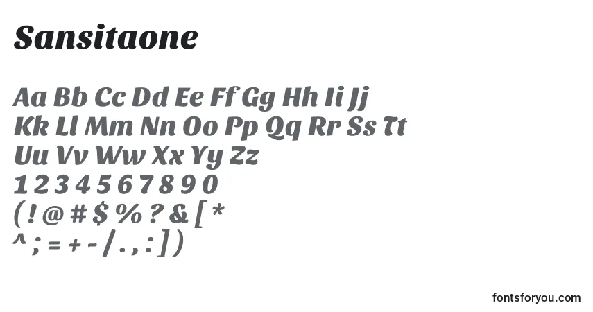 Czcionka Sansitaone – alfabet, cyfry, specjalne znaki