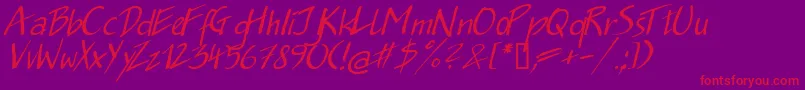 フォントJakob.KzItalic – 紫の背景に赤い文字