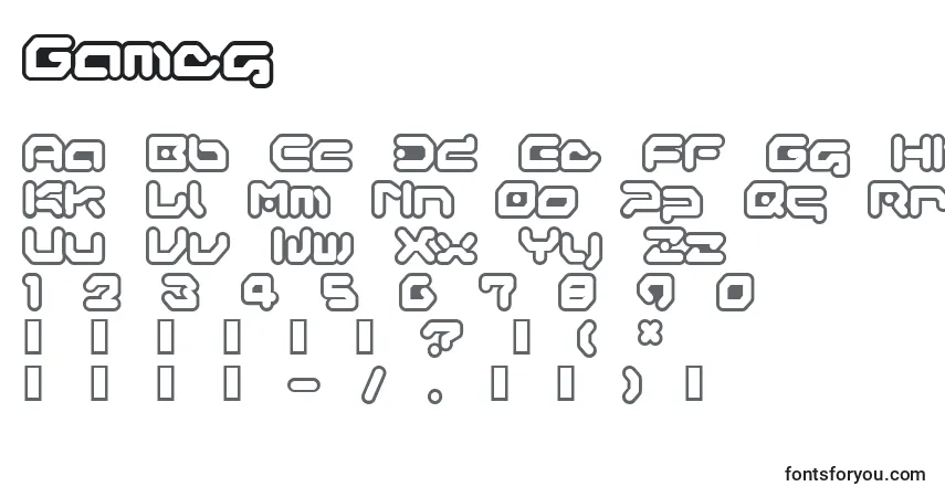 Czcionka Gameg – alfabet, cyfry, specjalne znaki
