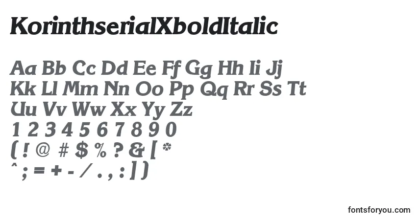 Шрифт KorinthserialXboldItalic – алфавит, цифры, специальные символы