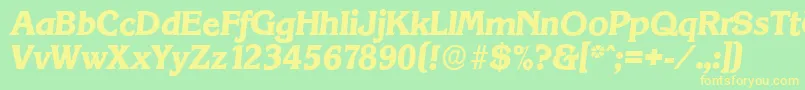 KorinthserialXboldItalic-fontti – keltaiset fontit vihreällä taustalla