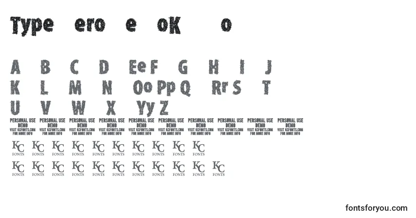 Czcionka TypexerodemoKcfonts – alfabet, cyfry, specjalne znaki