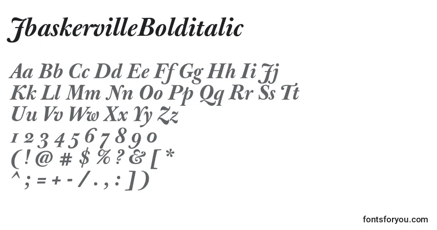 Czcionka JbaskervilleBolditalic – alfabet, cyfry, specjalne znaki