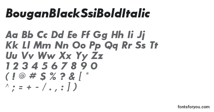 Czcionka BouganBlackSsiBoldItalic – alfabet, cyfry, specjalne znaki