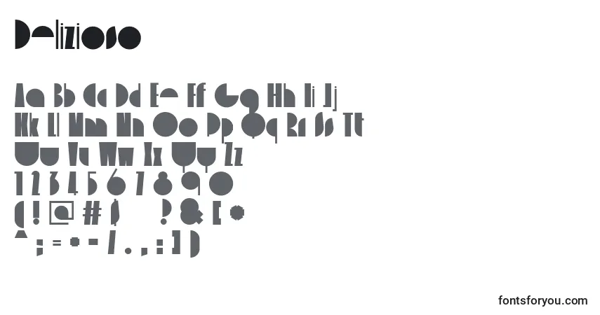 Шрифт Delizioso – алфавит, цифры, специальные символы