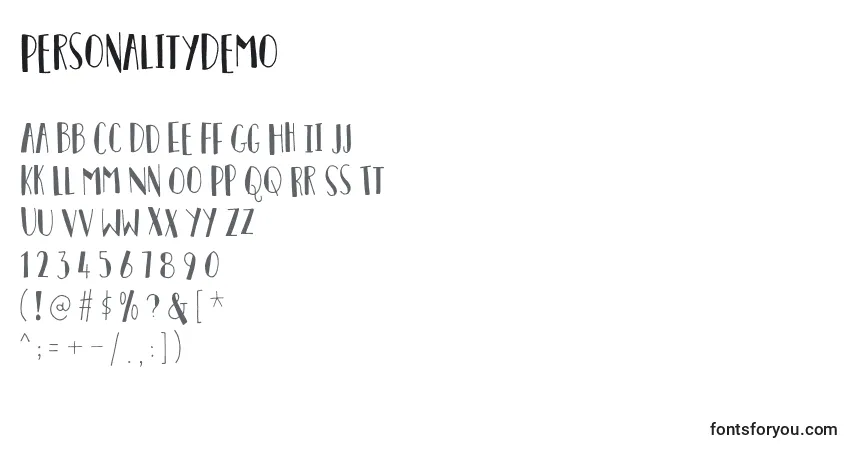 Шрифт PersonalityDemo – алфавит, цифры, специальные символы