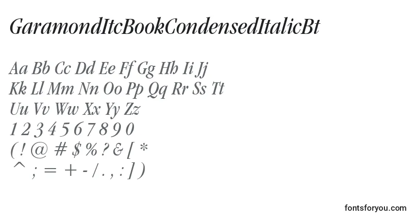 A fonte GaramondItcBookCondensedItalicBt – alfabeto, números, caracteres especiais