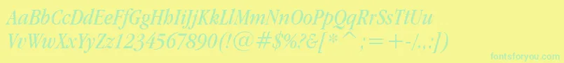 GaramondItcBookCondensedItalicBt Font – Green Fonts on Yellow Background