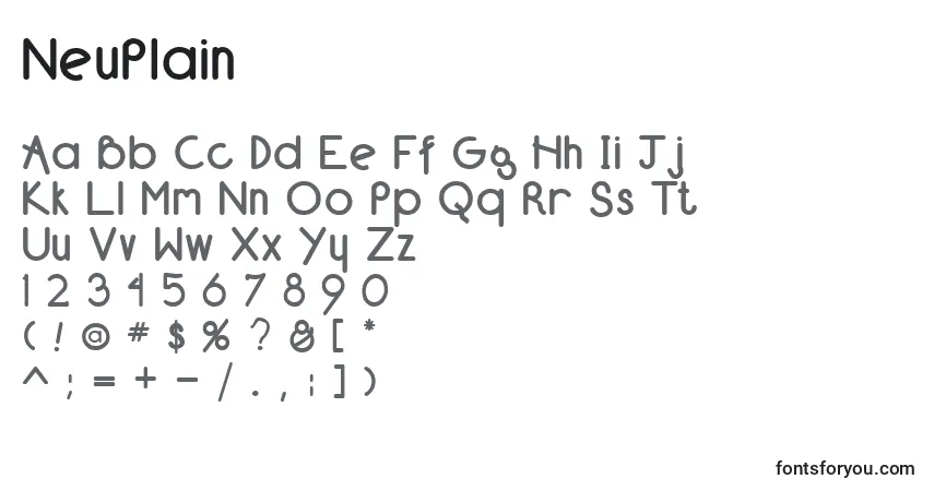 Czcionka NeuPlain – alfabet, cyfry, specjalne znaki