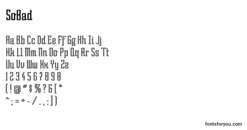 Schriftart SoBad – Alphabet, Zahlen, spezielle Symbole