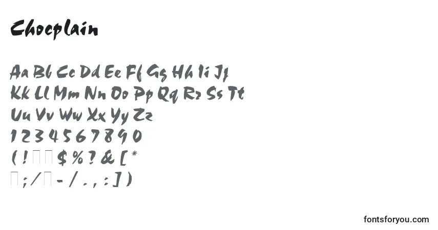 Czcionka Chocplain – alfabet, cyfry, specjalne znaki
