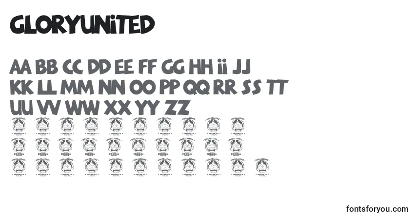 characters of gloryunited font, letter of gloryunited font, alphabet of  gloryunited font