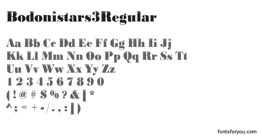 characters of bodonistars3regular font, letter of bodonistars3regular font, alphabet of  bodonistars3regular font