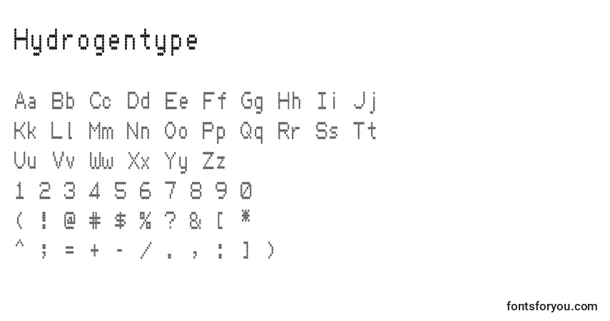 characters of hydrogentype font, letter of hydrogentype font, alphabet of  hydrogentype font