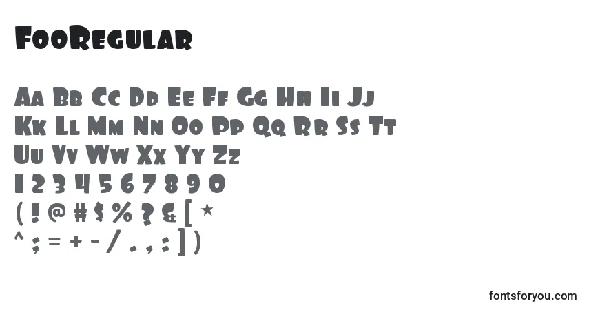 characters of fooregular font, letter of fooregular font, alphabet of  fooregular font