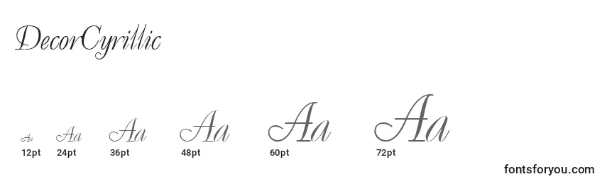 sizes of decorcyrillic font, decorcyrillic sizes