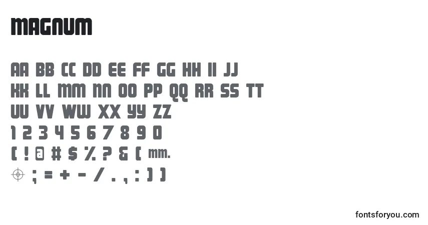 characters of magnum font, letter of magnum font, alphabet of  magnum font