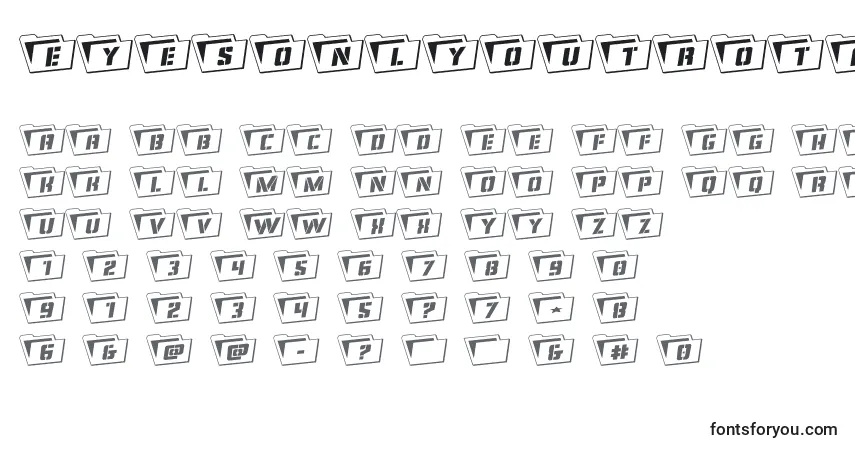 Schriftart Eyesonlyoutrotate – Alphabet, Zahlen, spezielle Symbole