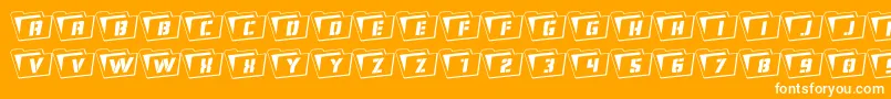 Eyesonlyoutrotate-Schriftart – Weiße Schriften auf orangefarbenem Hintergrund