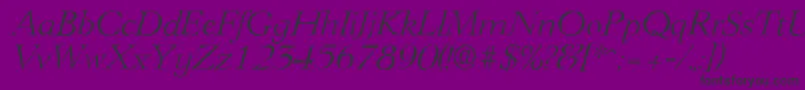 Czcionka LingwoodantiqueLightItalic – czarne czcionki na fioletowym tle