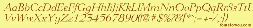 Fonte LingwoodantiqueLightItalic – fontes marrons em um fundo amarelo