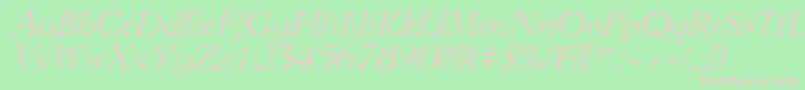 Fonte LingwoodantiqueLightItalic – fontes rosa em um fundo verde