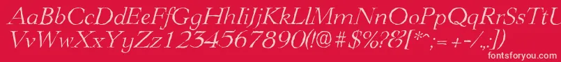 Fonte LingwoodantiqueLightItalic – fontes rosa em um fundo vermelho